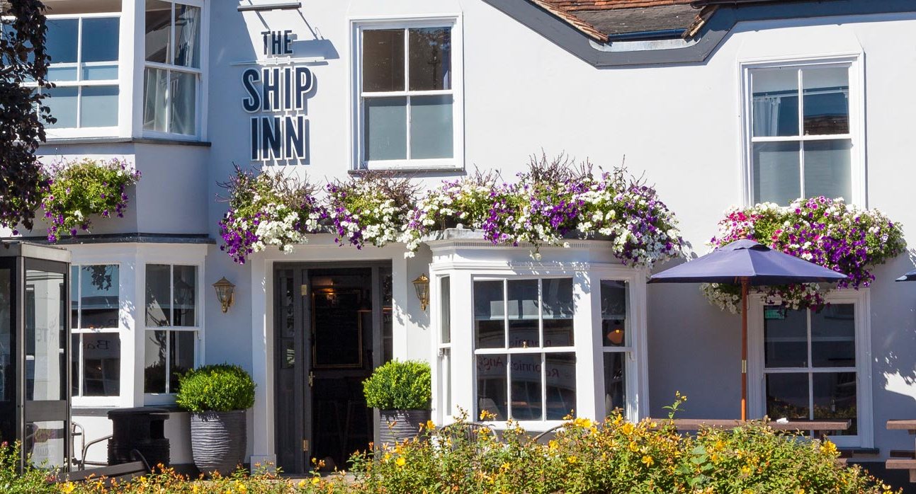 The flower-covered front of The Ship Inn in Burnham-on-Crouch