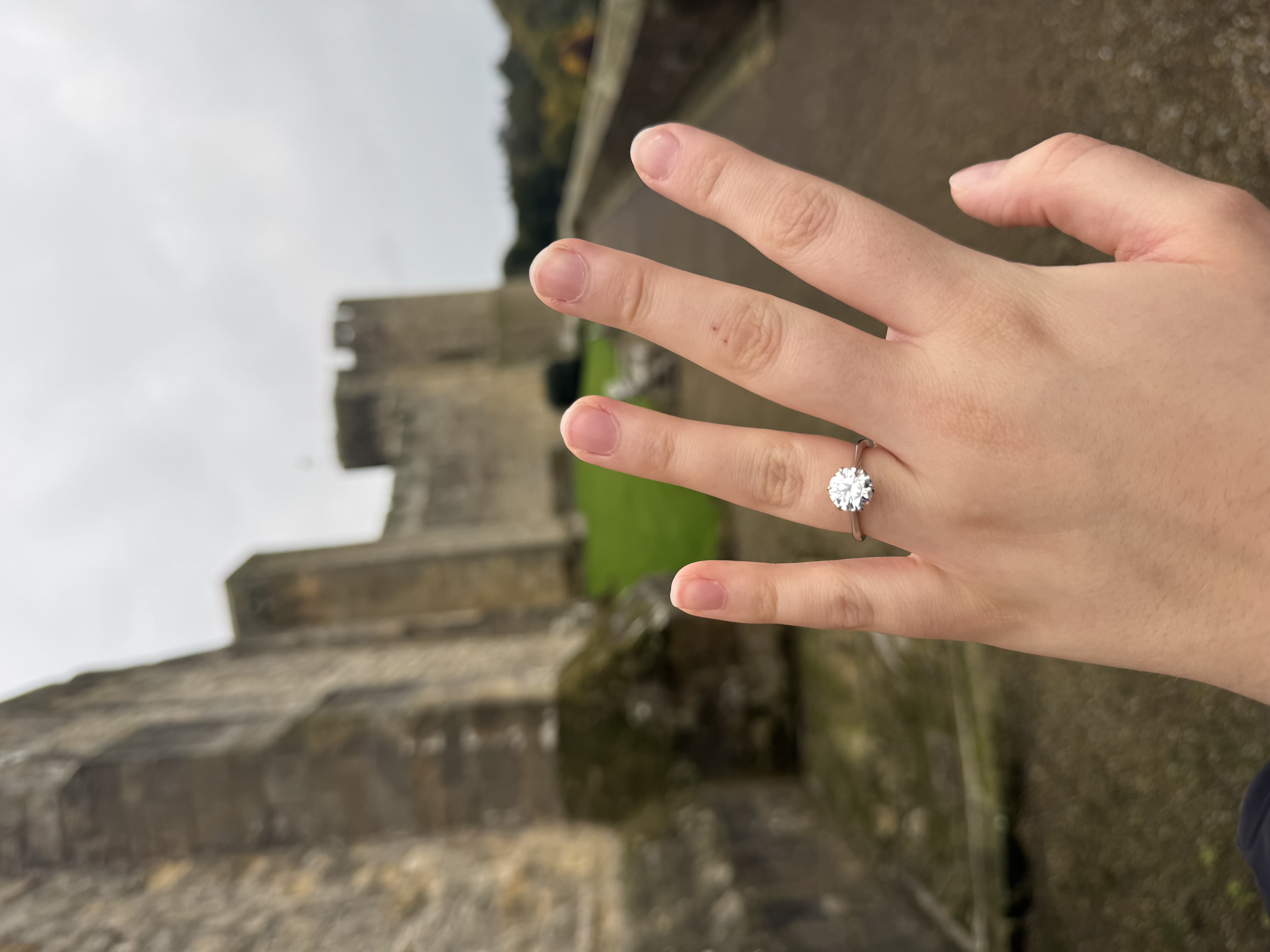 Claire showing her engagement ring at Alnwick Castle
