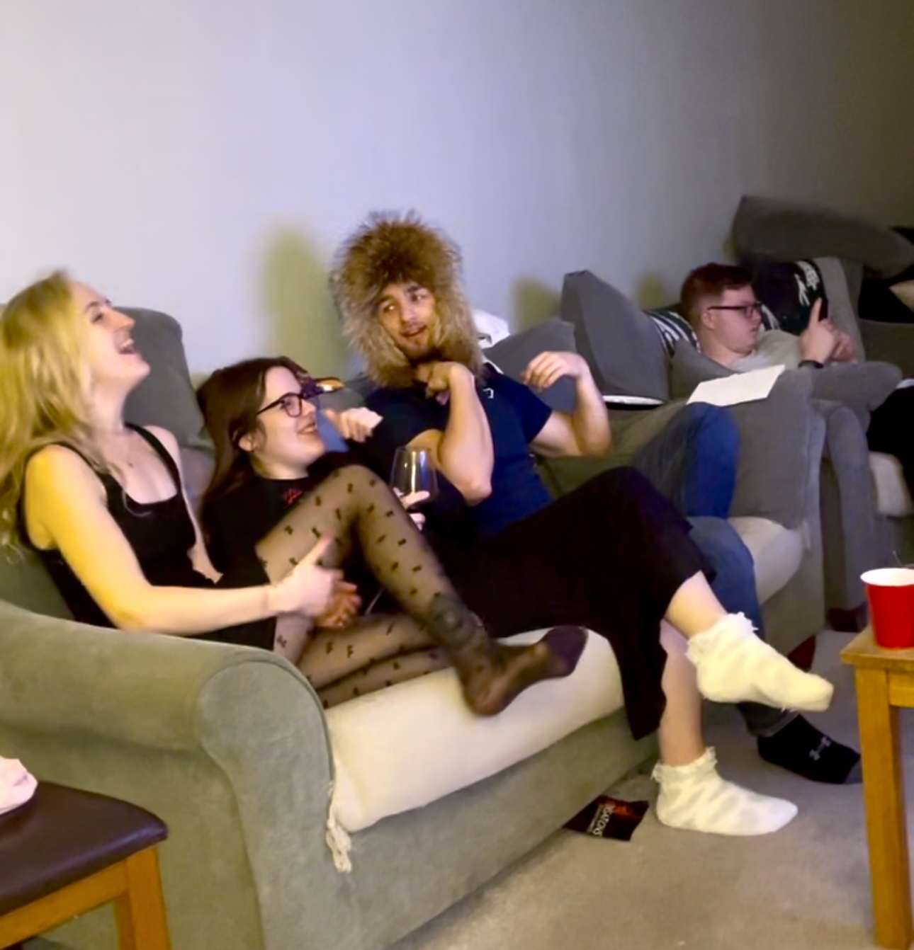 Claire and friends relaxing together at home