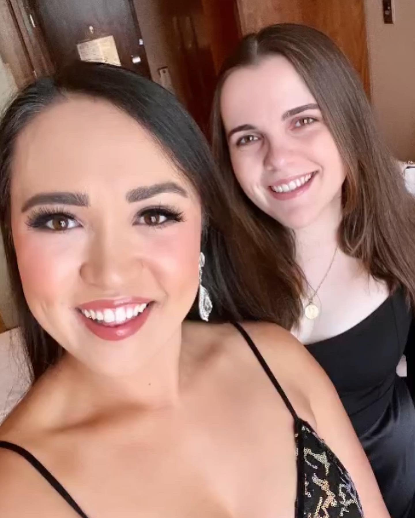 Claire dressed up with a friend
